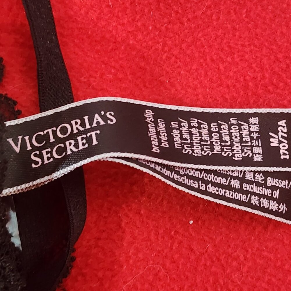 Victoria's Secret Black Faux Leather Lace Open Back Poly Elastane Brazil Panty M - Picture 11 of 16
